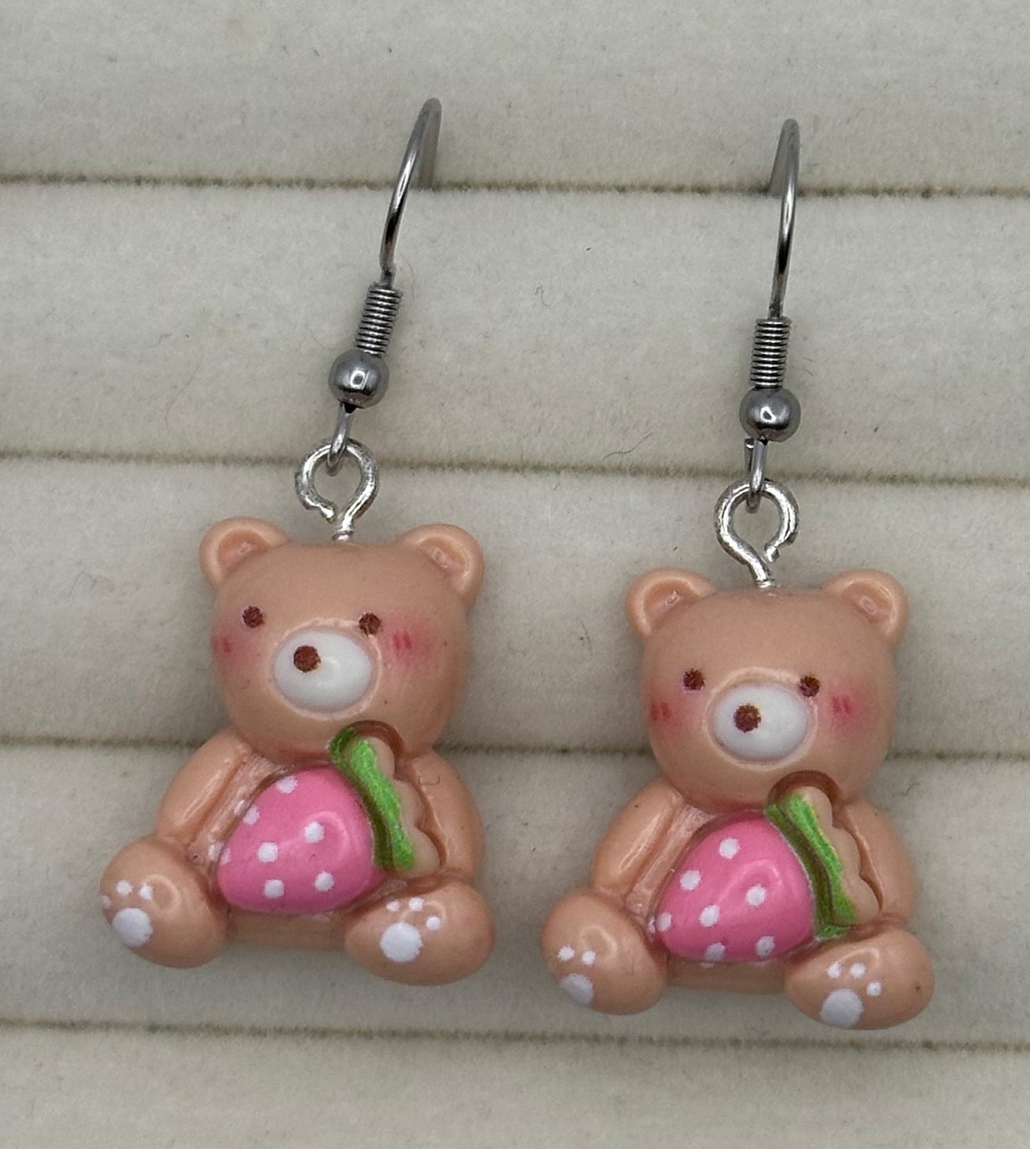 Cute Teddy Bear with Strawberry Earrings