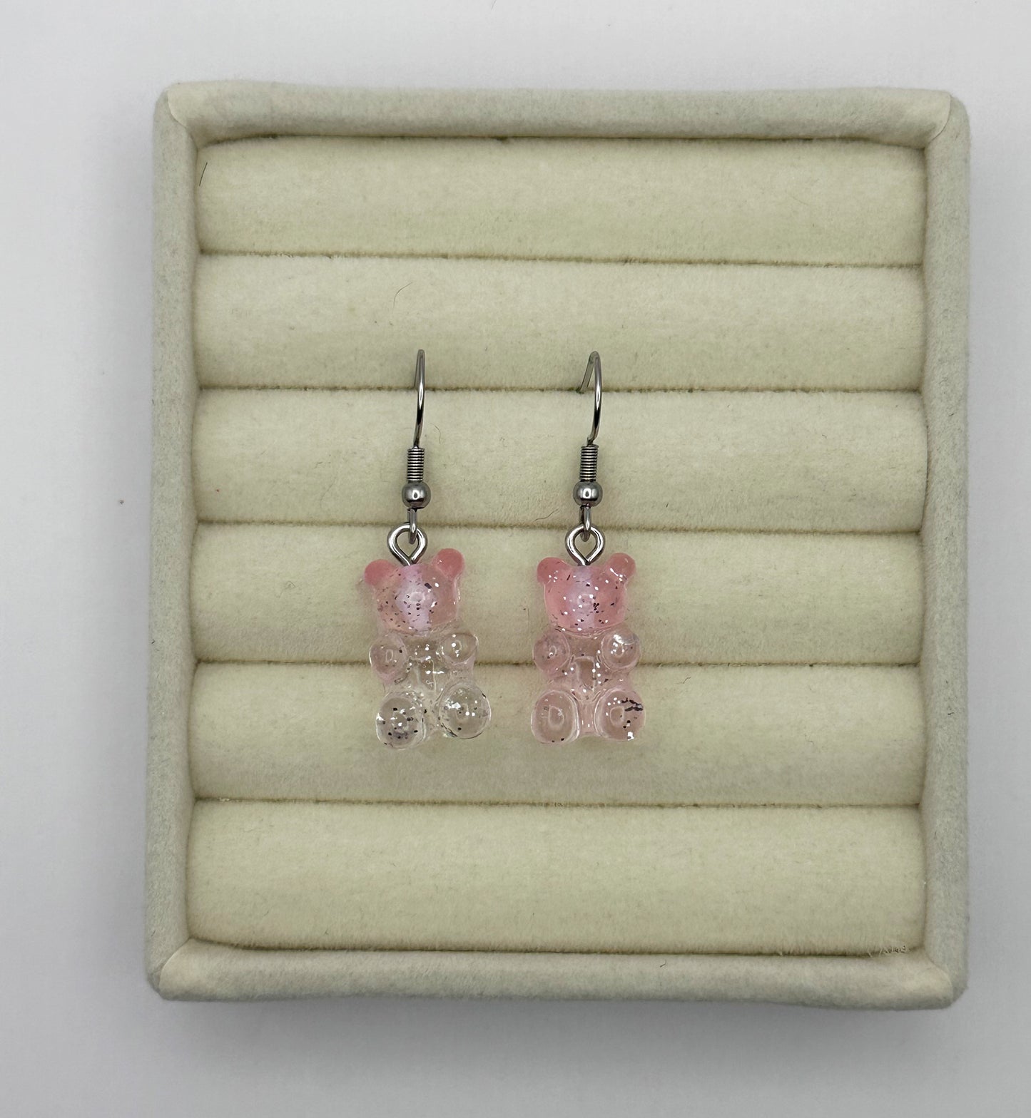 Pink to Clear Gradient Gummy Bear Drop Earrings
