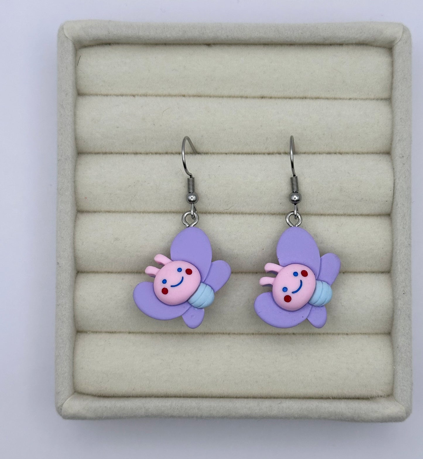 Whimsical Purple Winged Butterfly Resin Drop Earrings