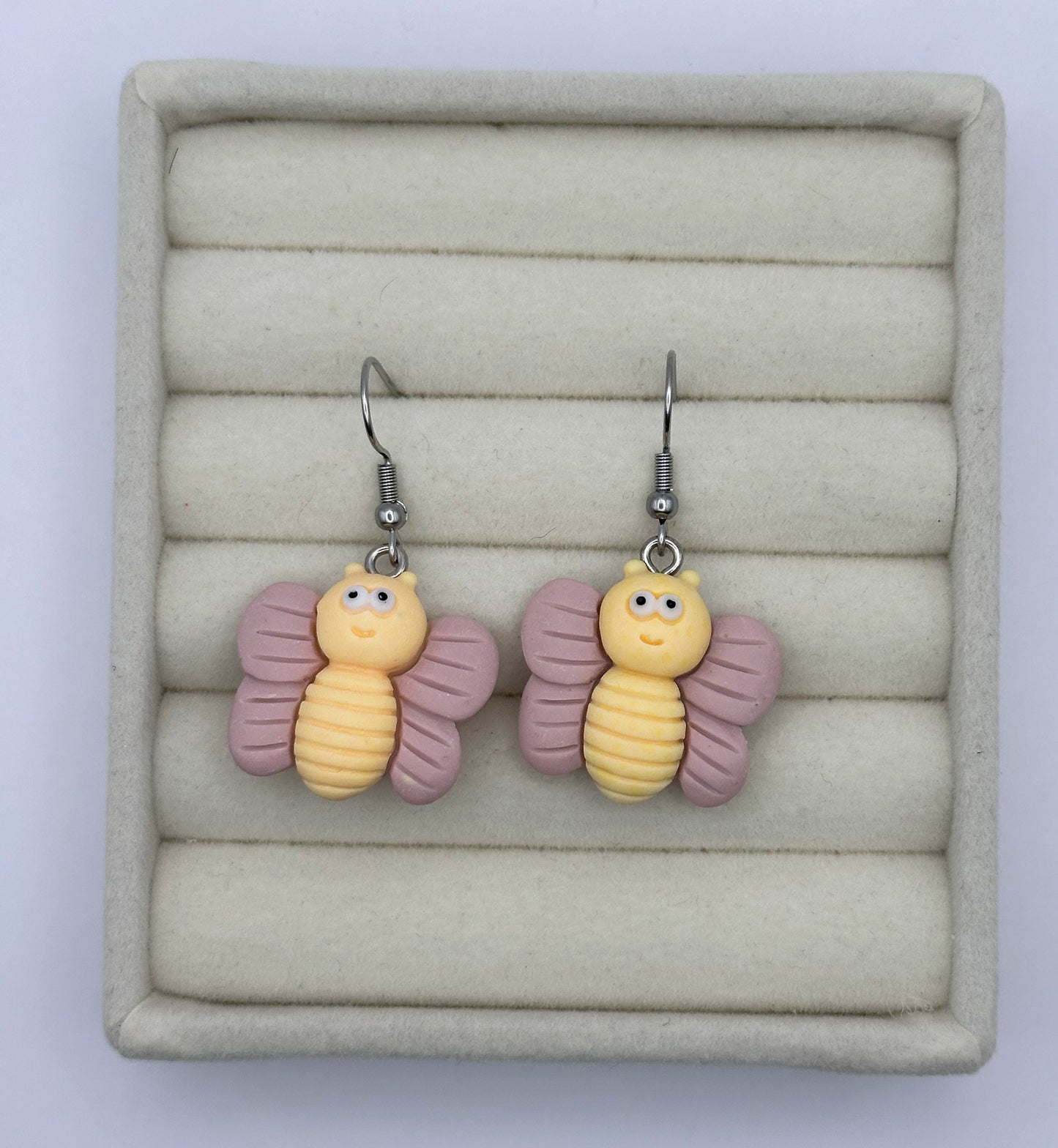 Whimsical Peach & Mauve Butterfly Resin Drop Earrings