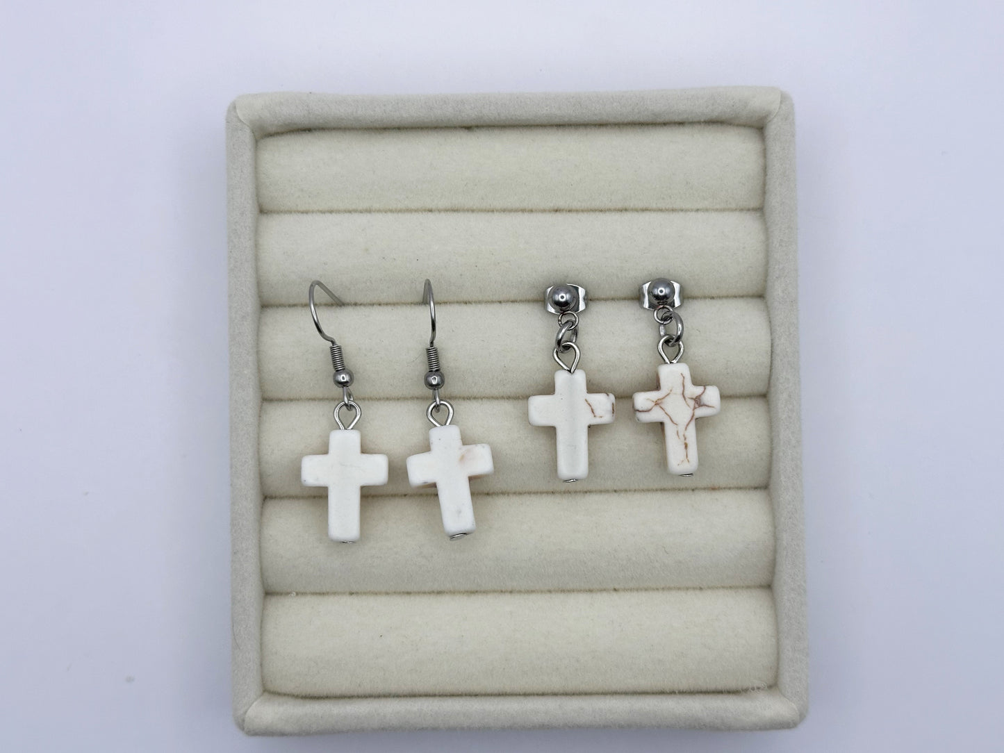 White Howlite Cross Earrings