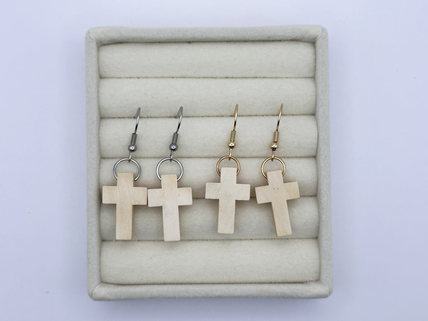 Natural Wood Cross Drop Earrings