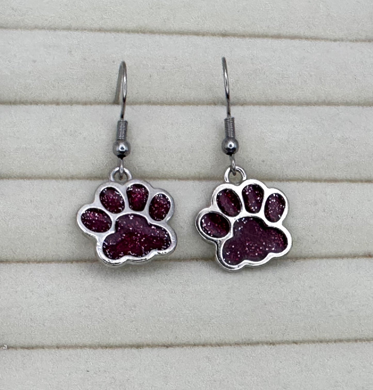 Cranberry Red Paw Print Earrings