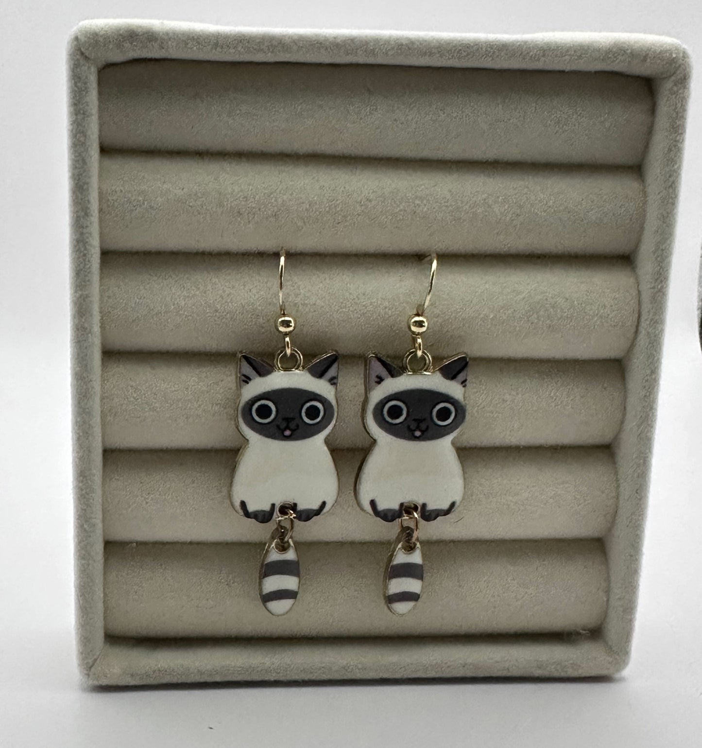 White & Grey Kitty Dangle Earrings