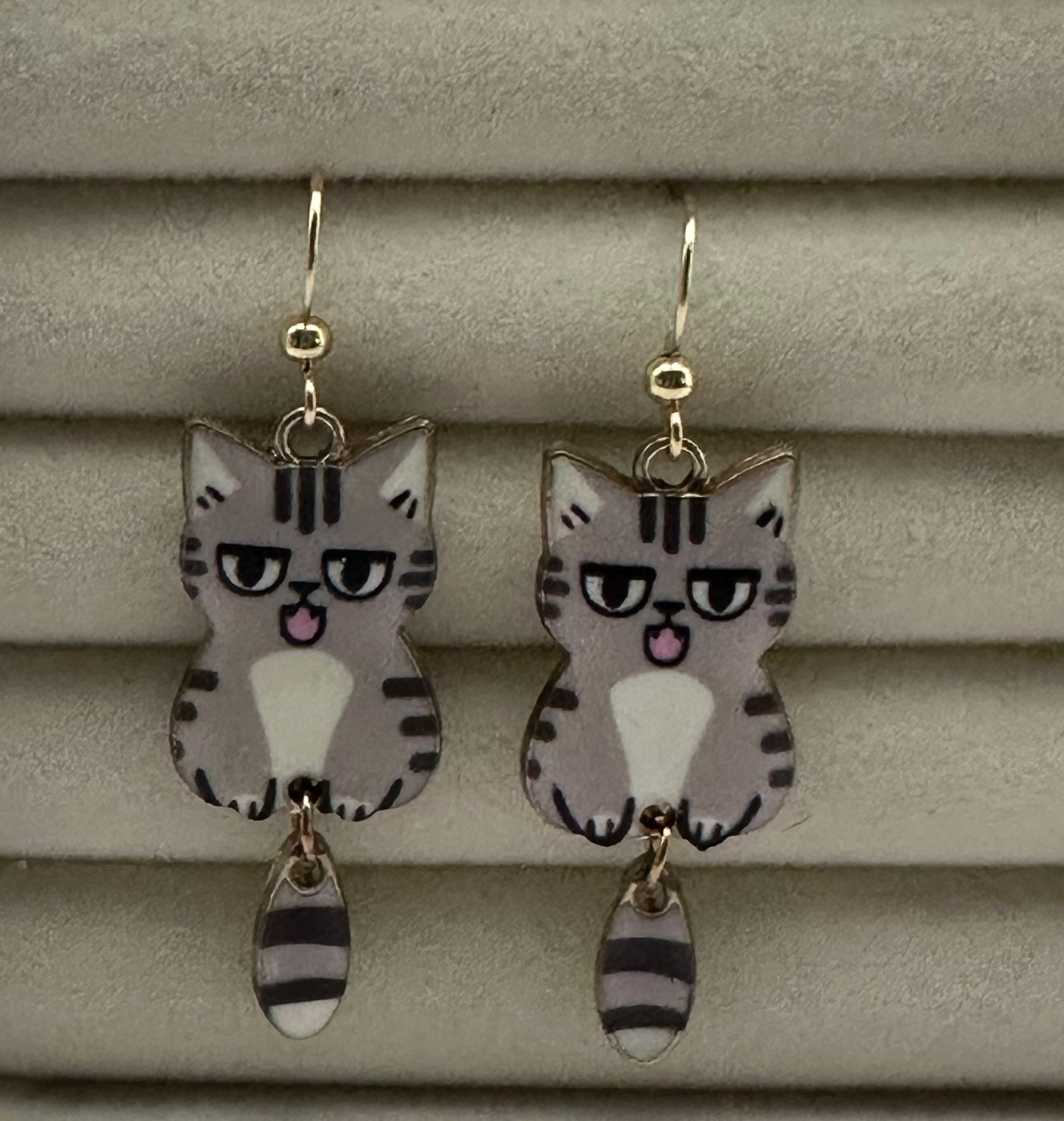 Grey Kitty Dangle Earrings