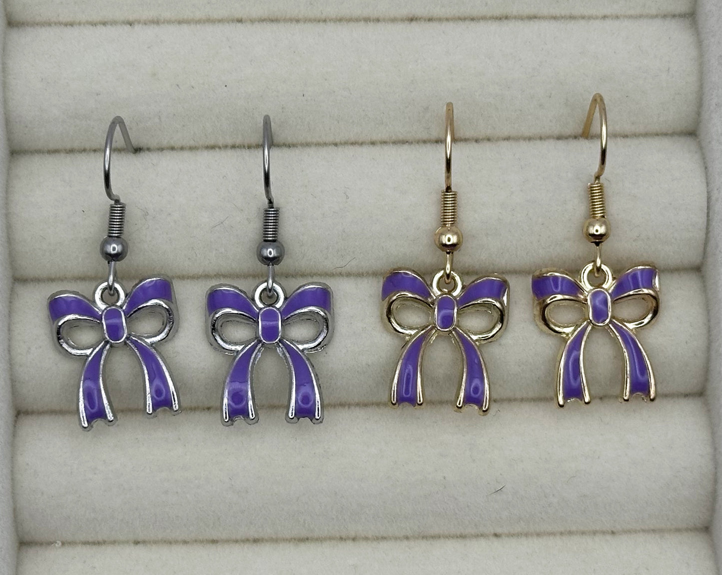 Purple Ribbon Bow Drop Earrings
