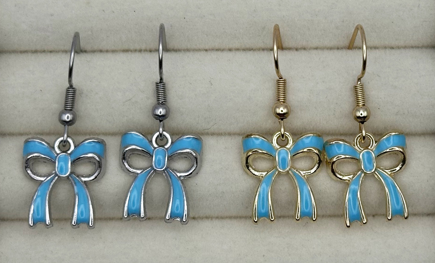 Sky Blue Ribbon Bow Drop Earrings