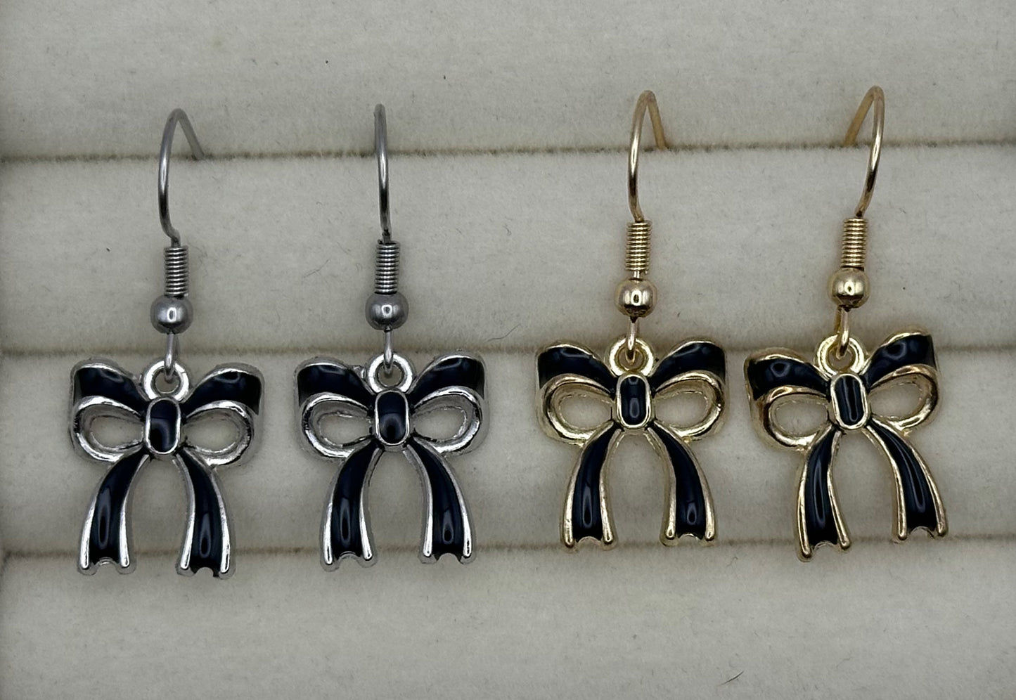 Black Ribbon Bow Drop Earrings