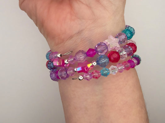 Blue & Pink Starry Night 3-Layer Memory Coil Bracelet
