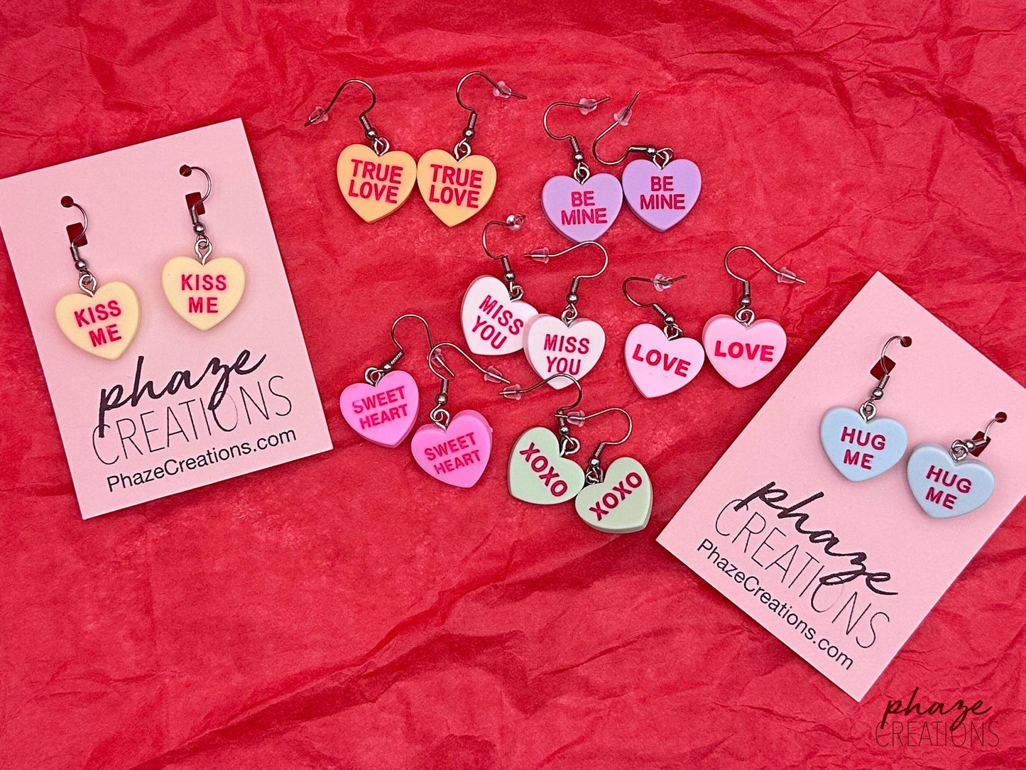 Candy Conversation Hearts Drop Earrings