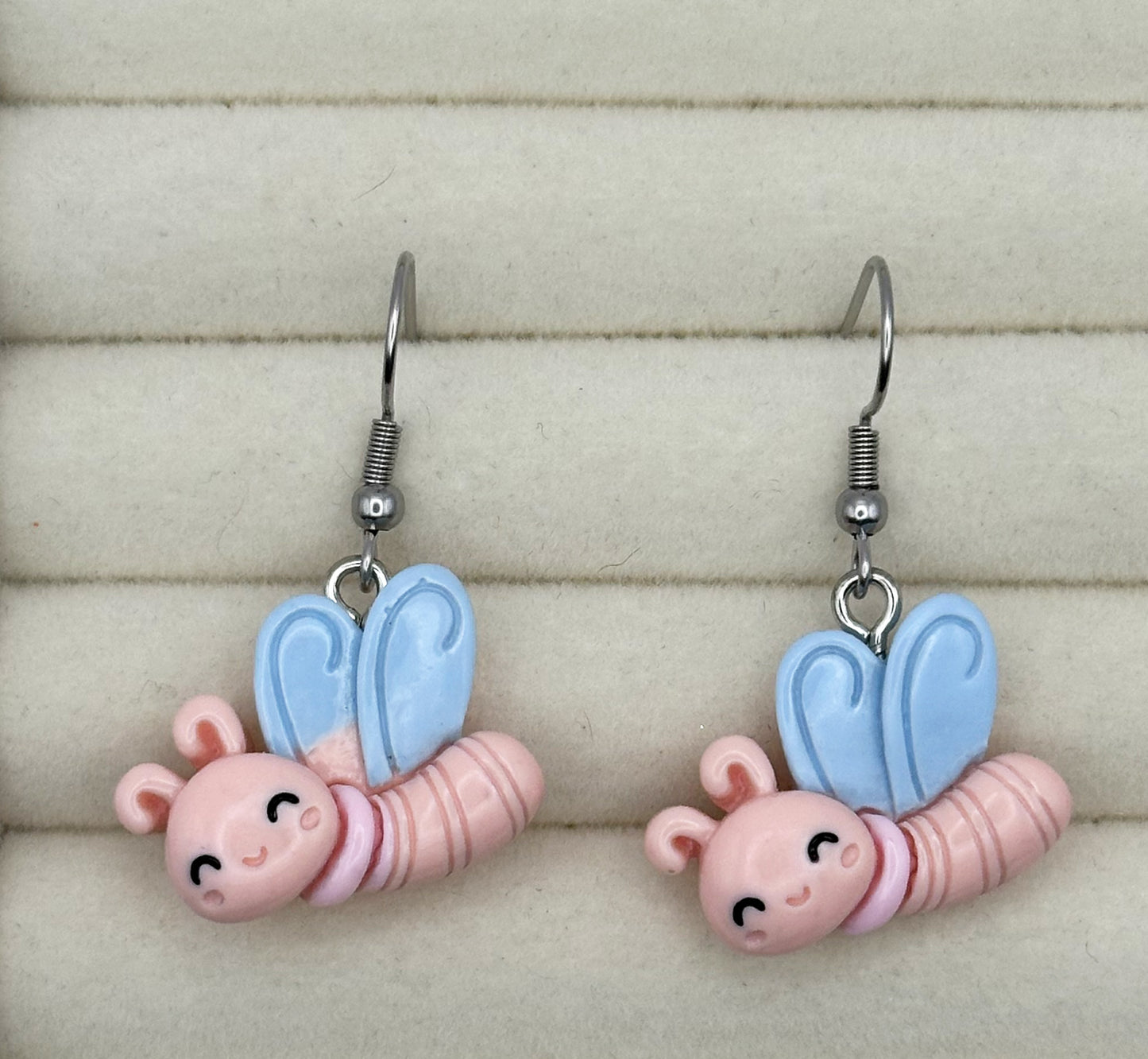 Whimsical Pink & Blue Bee Earrings