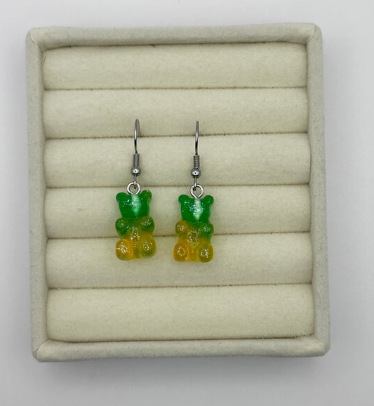 Green to Yellow Gradient Gummy Bear Drop Earrings
