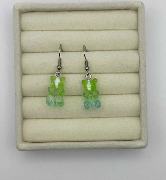 Green to Blue Gradient Gummy Bear Drop Earrings