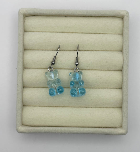 Clear to Blue Gradient Gummy Bear Drop Earrings