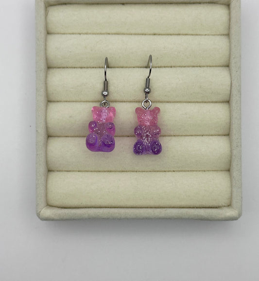 Pink to Purple Gradient Gummy Bear Drop Earrings