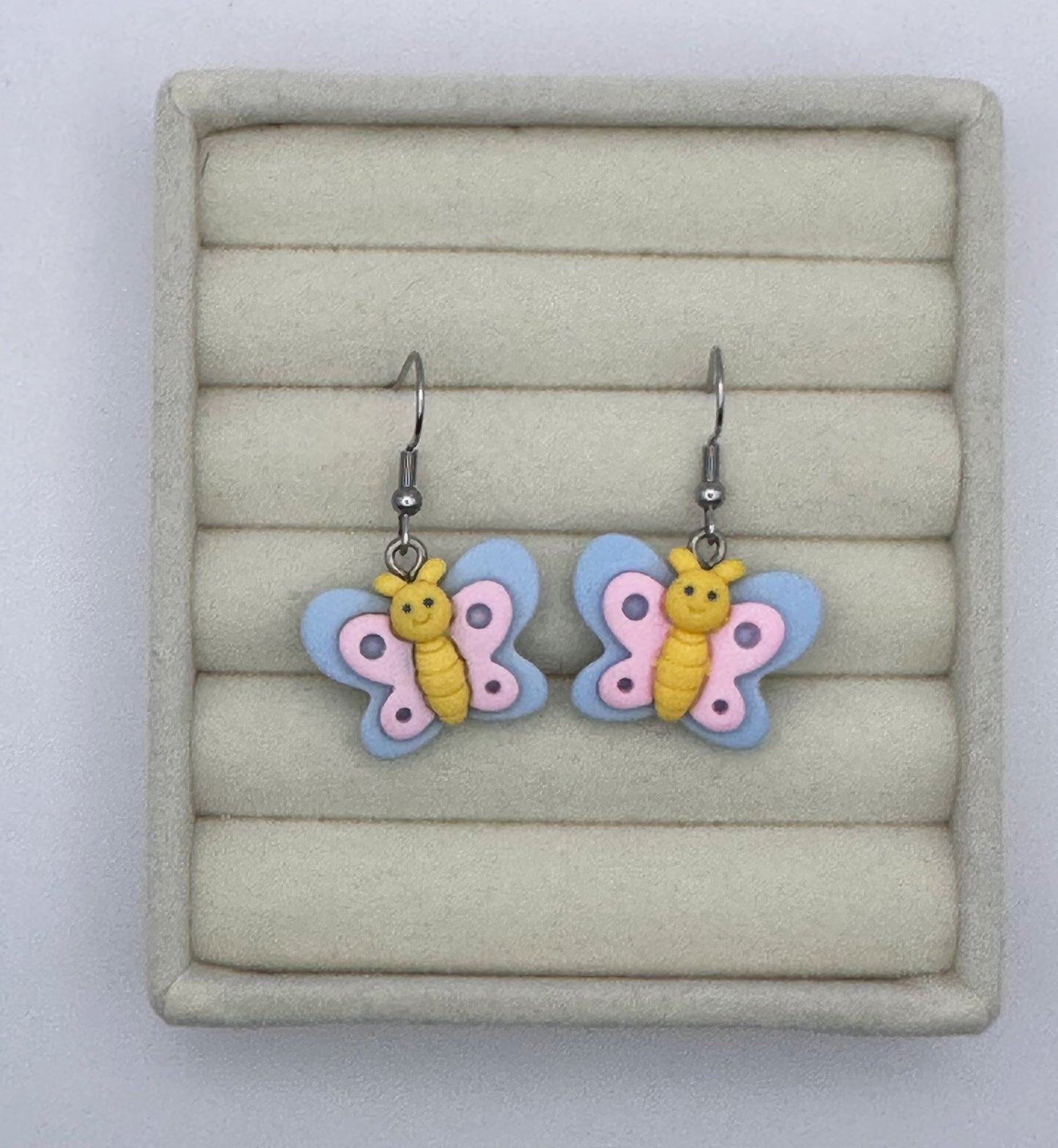 Whimsical Pink, Blue & Yellow Butterfly Earrings
