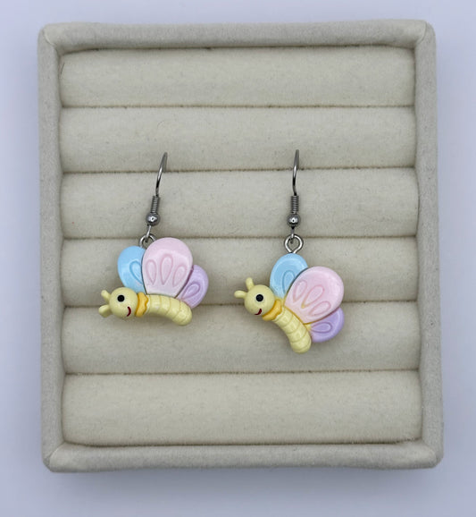 Whimsical Pink, Blue, & Purple Butterfly Resin Drop Earrings