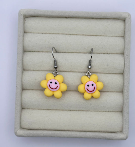 Whimsical Smiling Flower Resin Drop Earrings