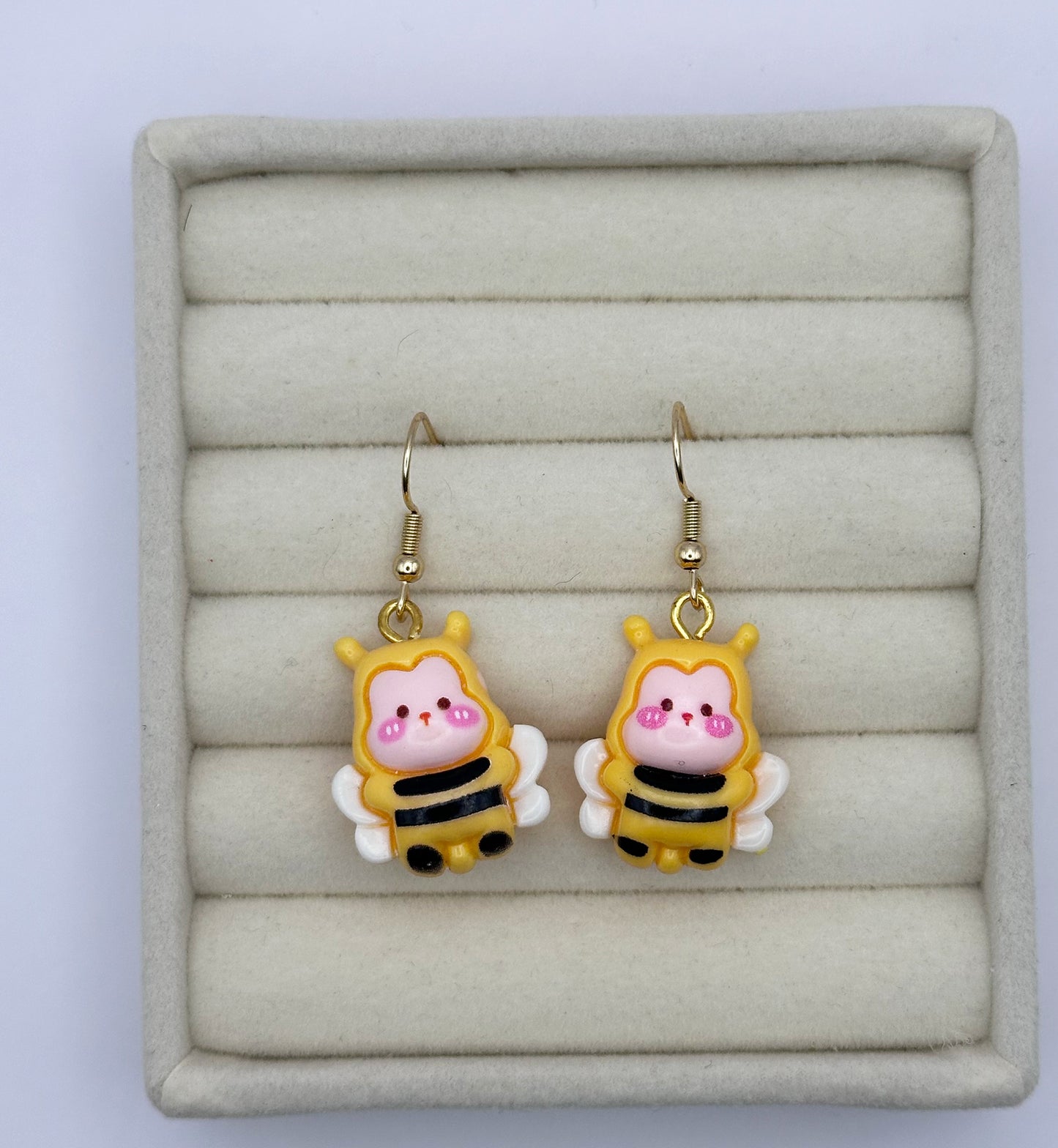 Whimsical Rosy Cheeked Bee Resin Drop Earrings