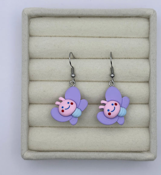 Whimsical Purple Winged Butterfly Resin Drop Earrings