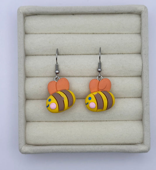 Whimsical Orange Winged Bee Resin Drop Earrings