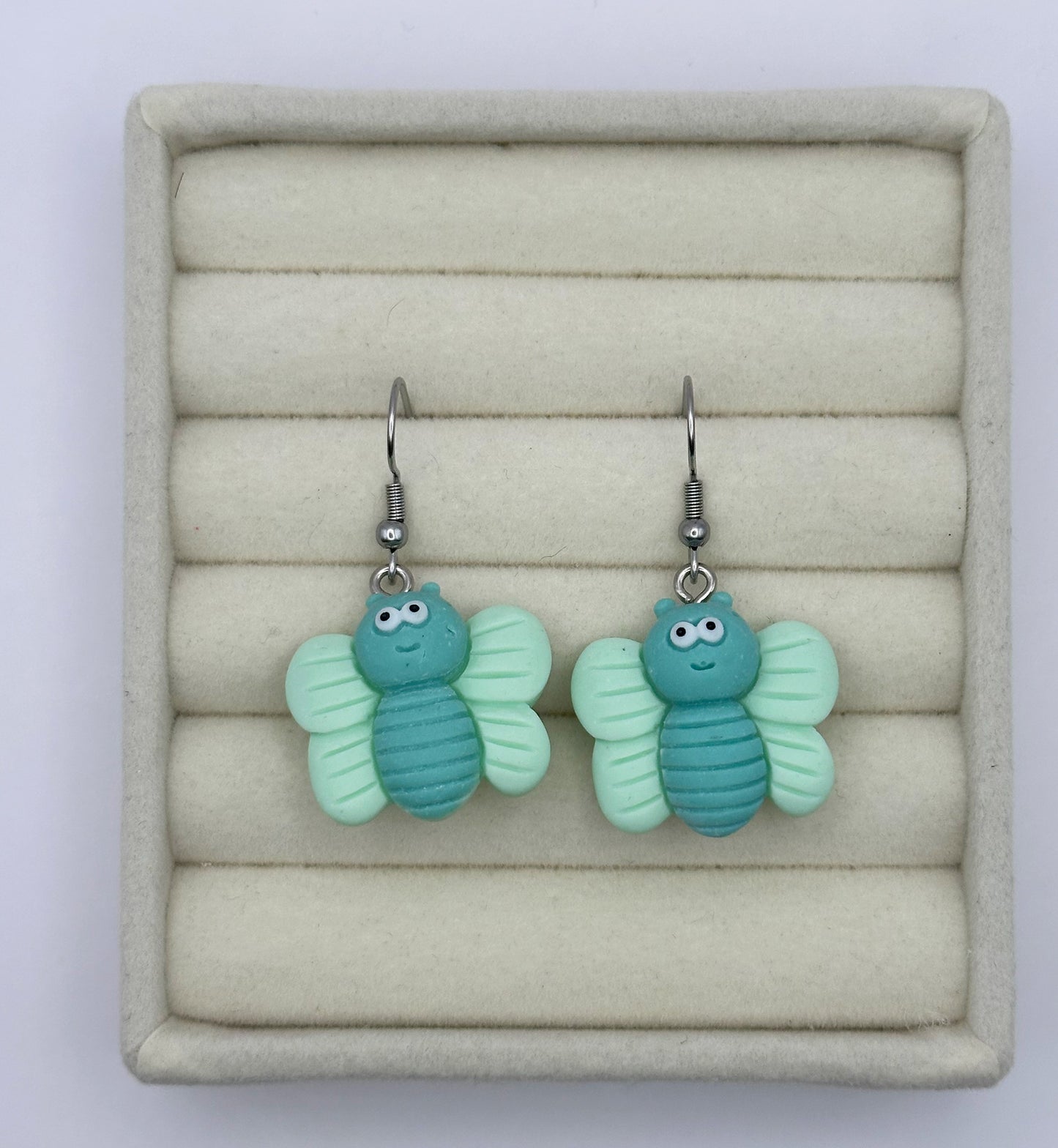 Whimsical Green Butterfly Resin Drop Earrings