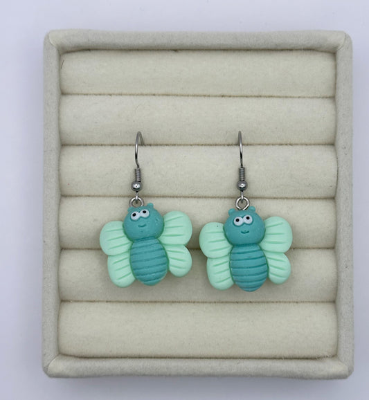 Whimsical Green Butterfly Resin Drop Earrings