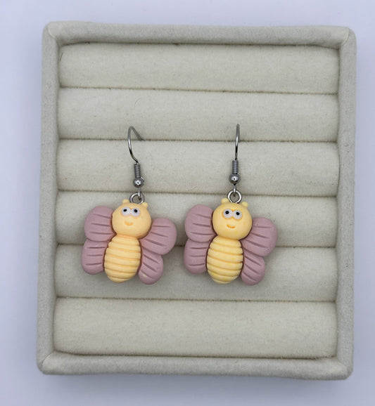 Whimsical Peach & Mauve Butterfly Resin Drop Earrings