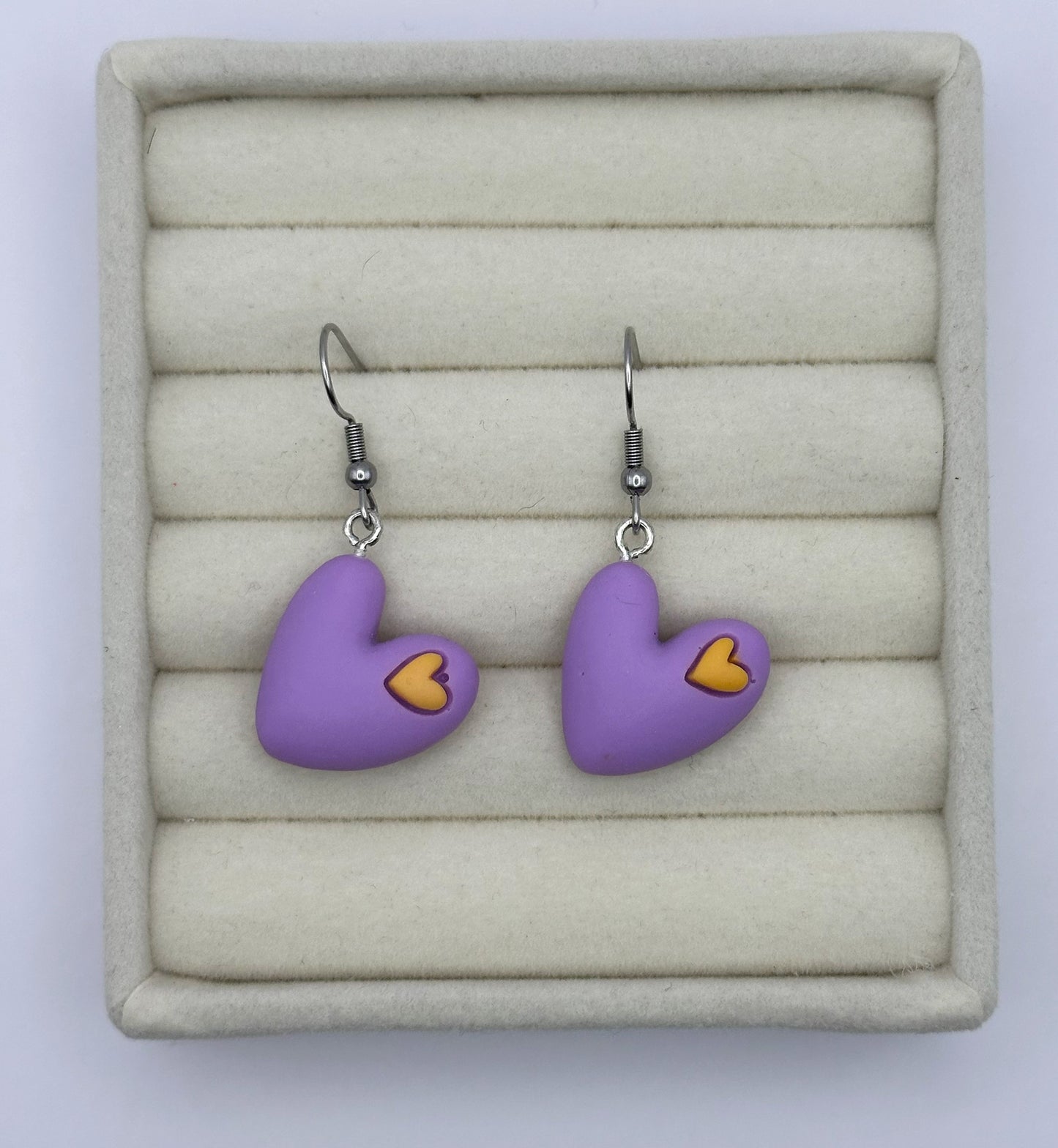 Lavender Heart Resin Drop Earrings