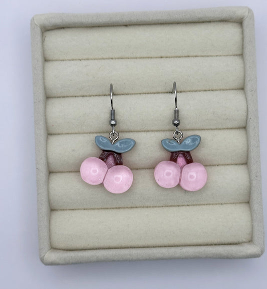 Pink Cherry Resin Drop Earrings