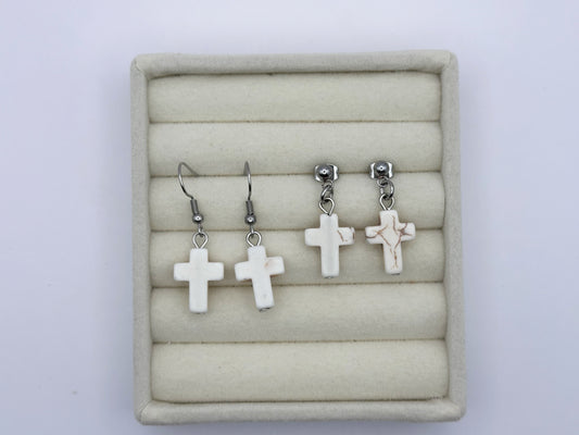 White Howlite Cross Earrings