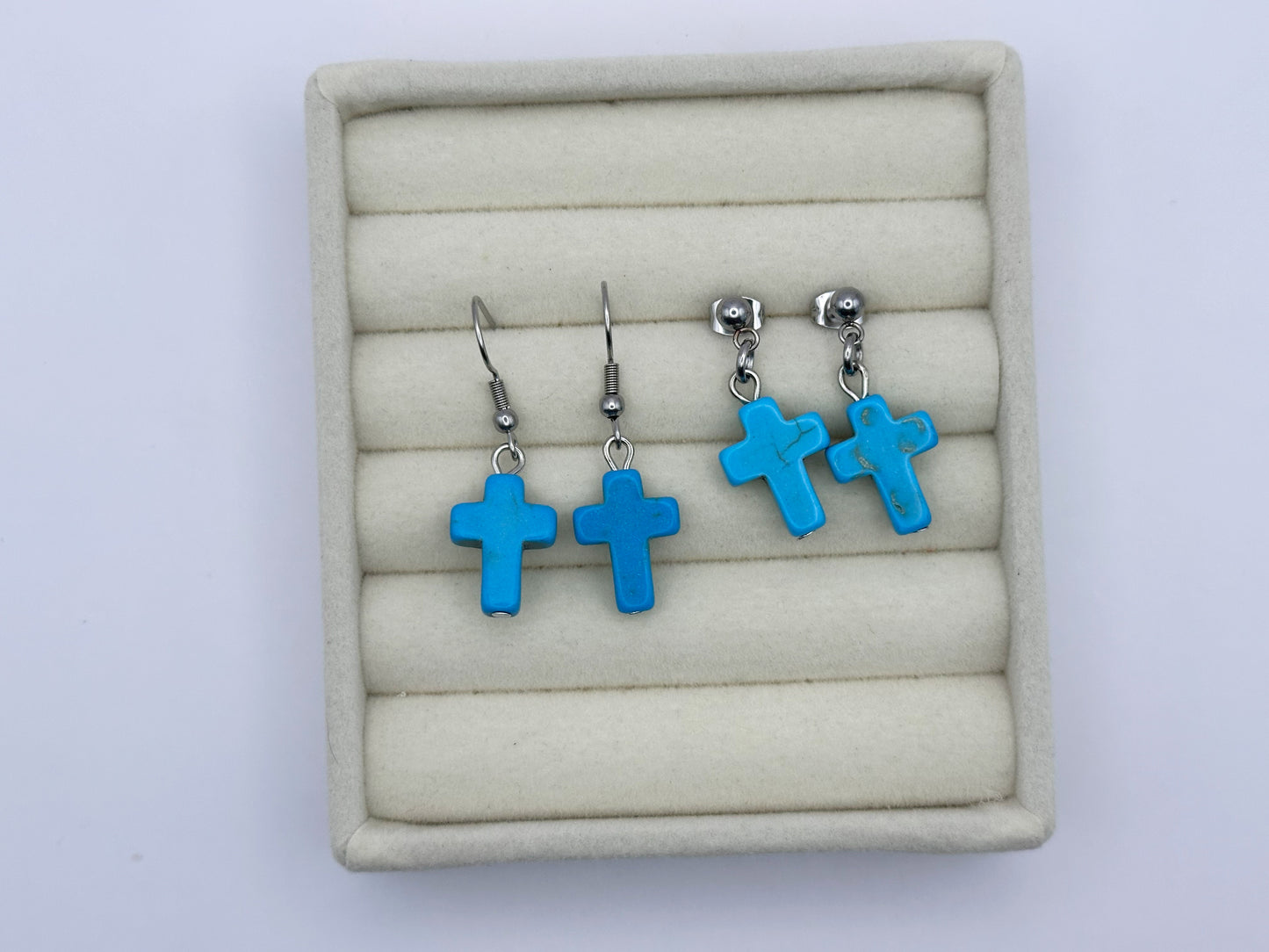Imitation Turquoise Cross Earrings