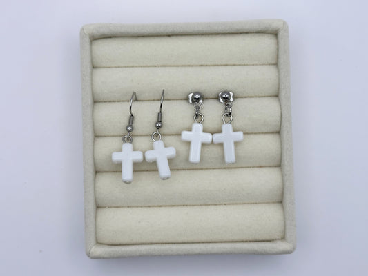White Acrylic Cross Earrings