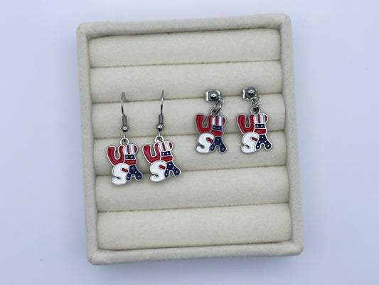USA Enamel Drop Earrings in Silver