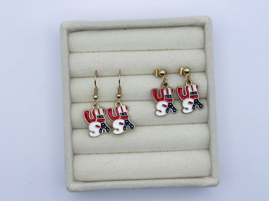 USA Enamel Drop Earrings in Gold