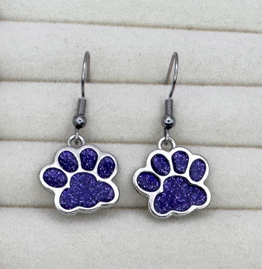 Purple Paw Print Earrings