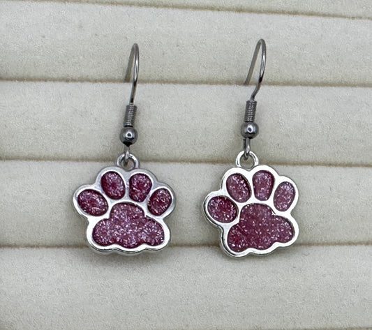 Hot Pink Paw Print Earrings