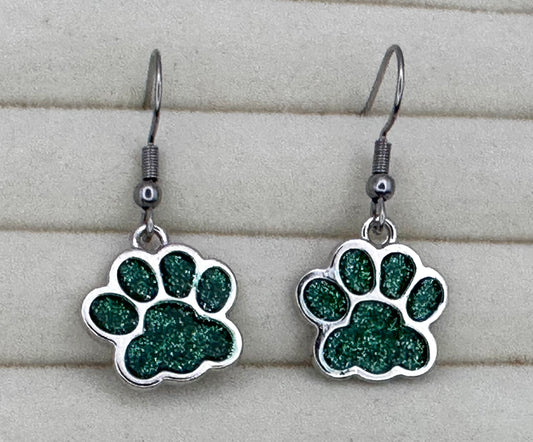Green Paw Print Earrings