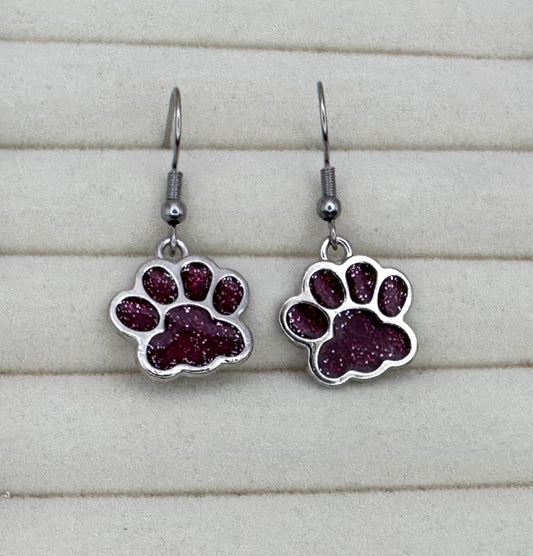 Cranberry Red Paw Print Earrings