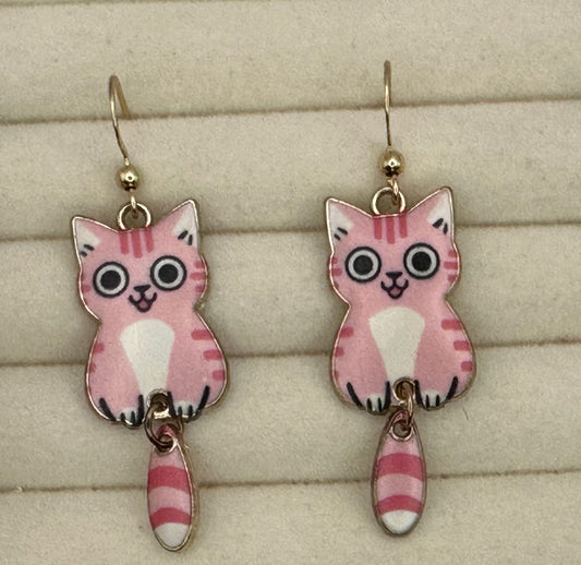 Pink Kitty Dangle Earrings