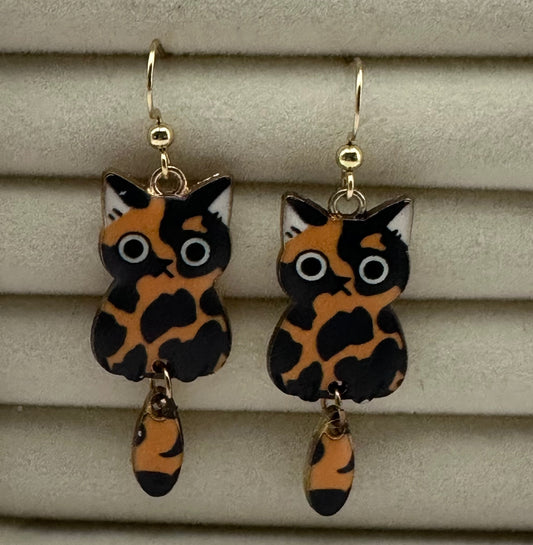 Brown & Black Kitty Dangle Earrings