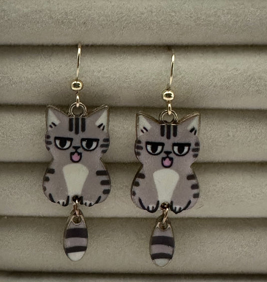 Grey Kitty Dangle Earrings