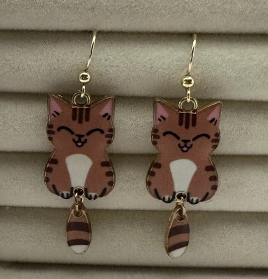 Brown Kitty Dangle Earrings