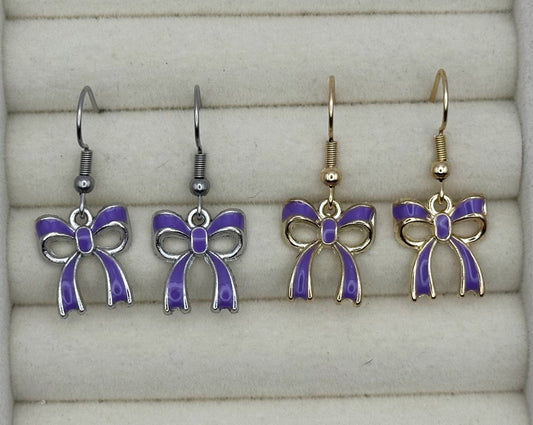Purple Ribbon Bow Drop Earrings