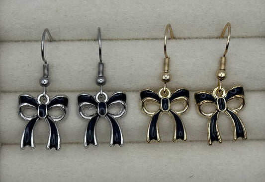 Black Ribbon Bow Drop Earrings