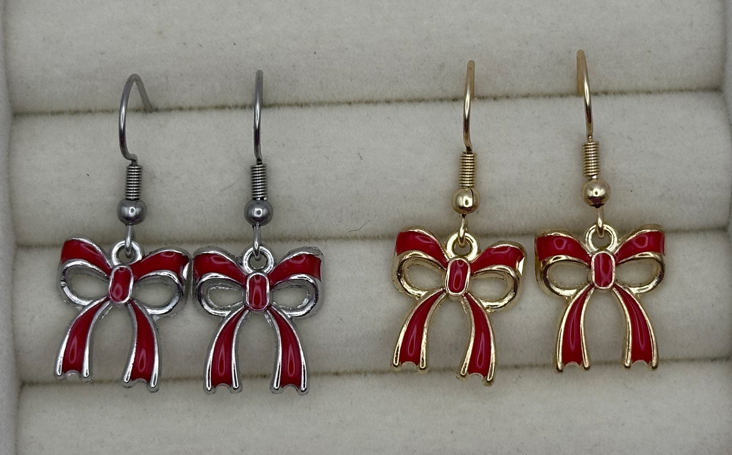 Red Ribbon Bow Drop Earrings