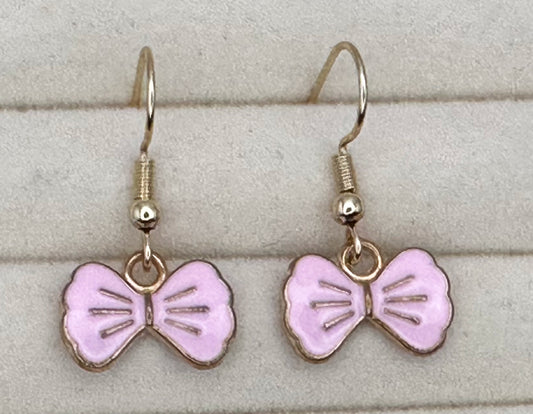 Cartoon-style Enamel Mini Bow Drop Earrings in Gold