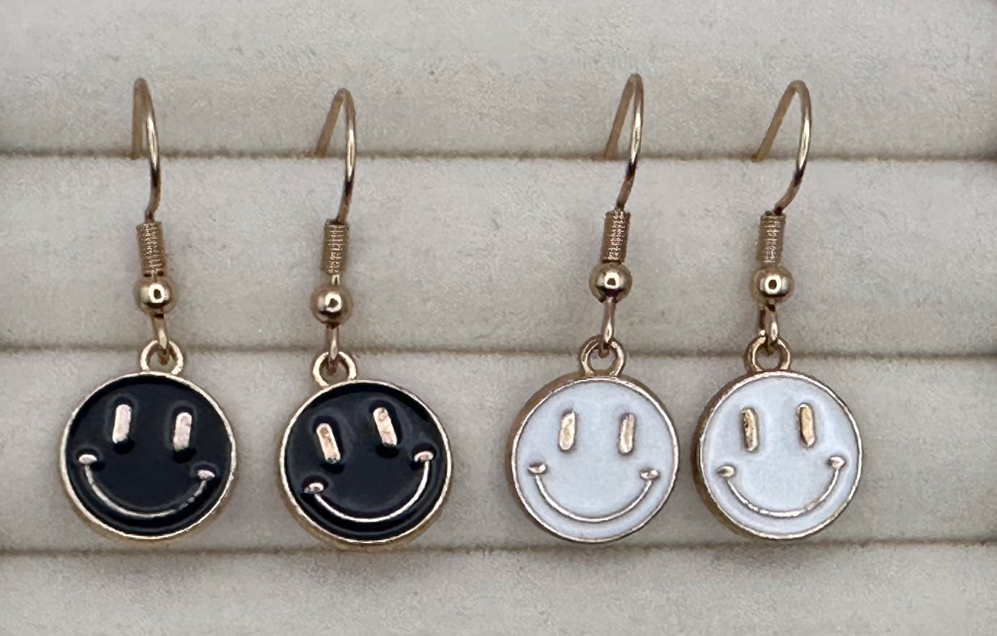 Smiling Face Enamel Drop Earrings in Gold