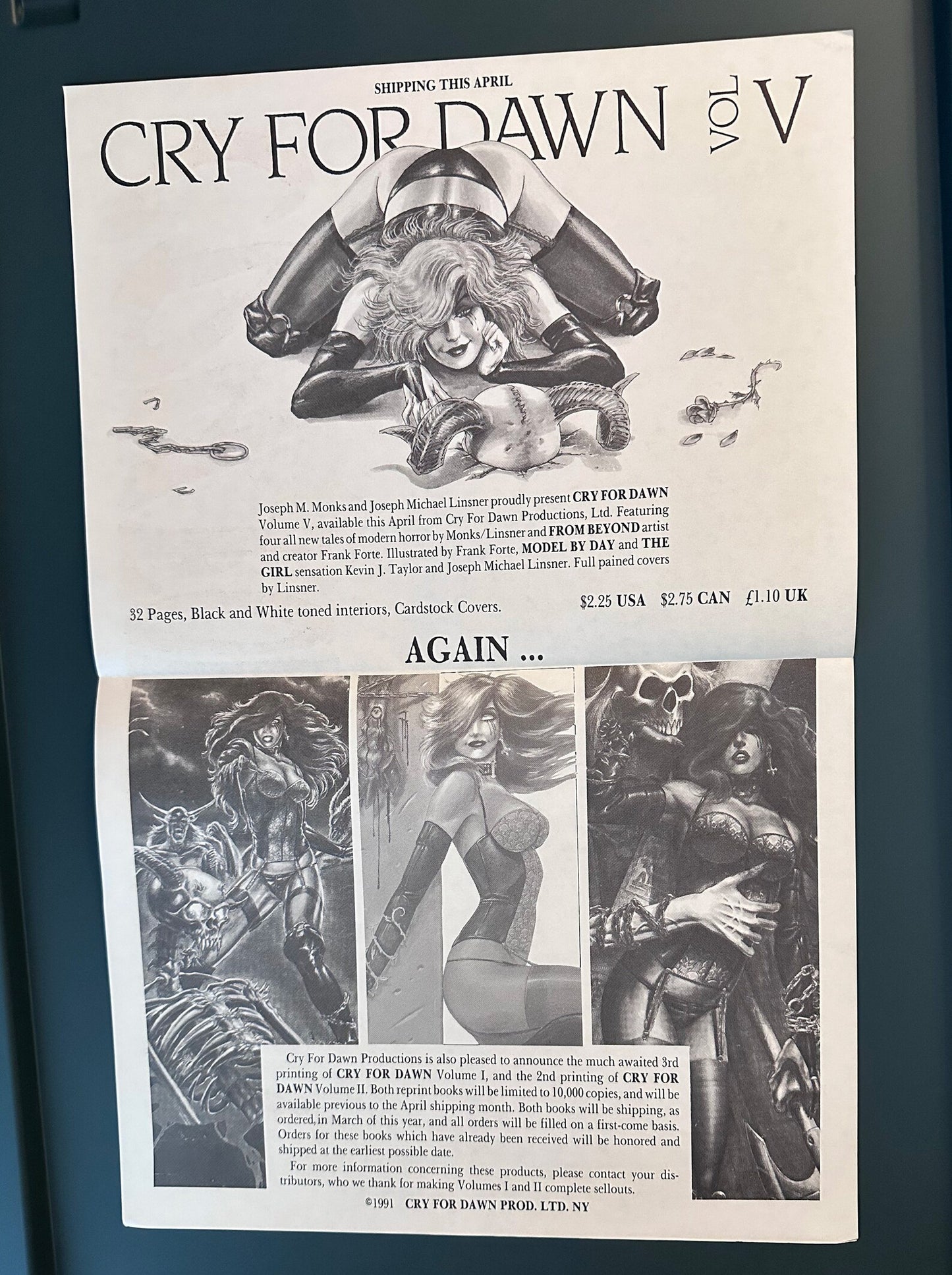 Cry For Dawn Poster: 1991 Comic Book Flyer, Joseph Michael Linsner Art
