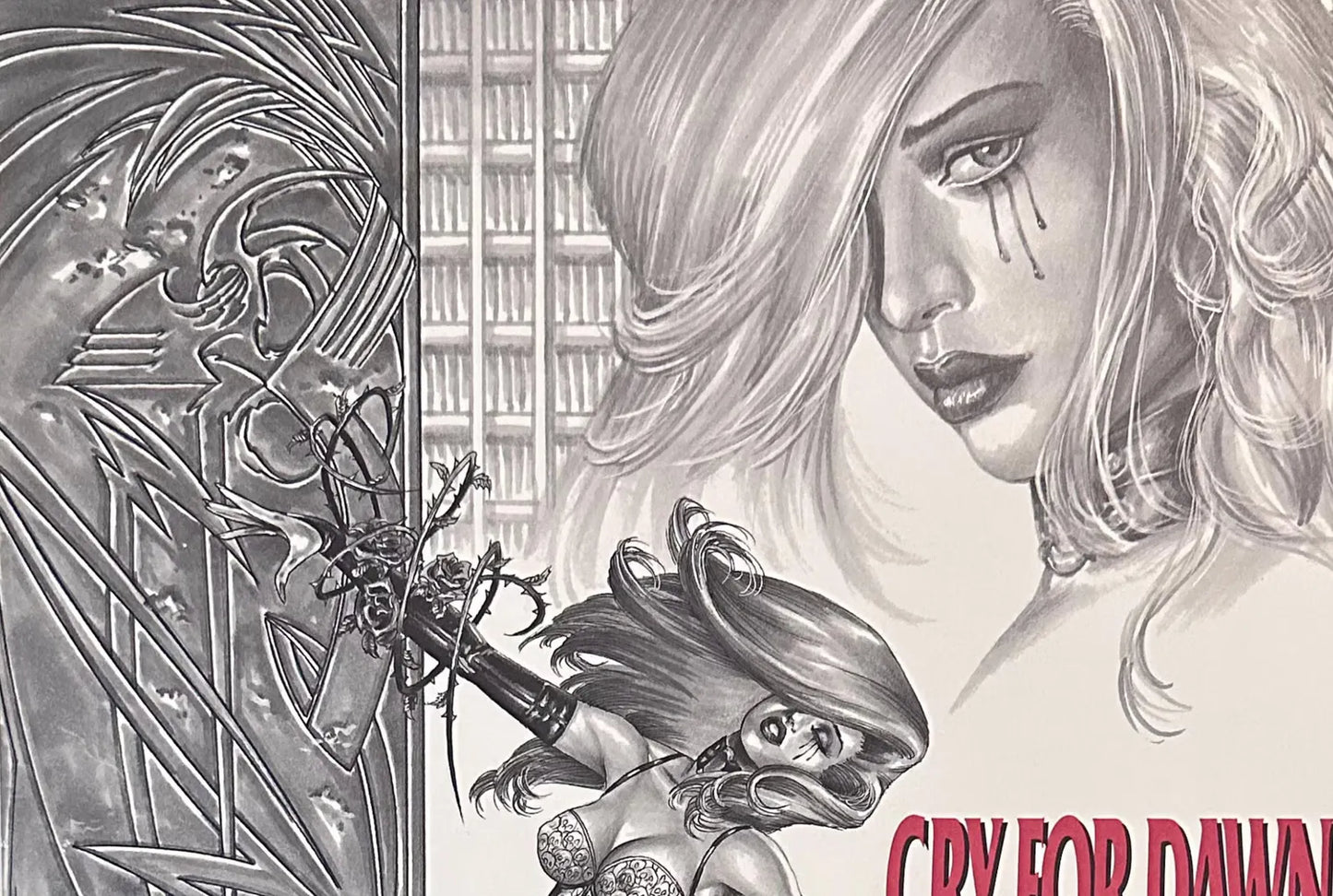 Cry for Dawn Black, White & Red print, art by Joseph Michael Linsner, 1993